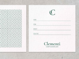 Das Design des Clementi Gutscheins mit Vor- und Rückseite 