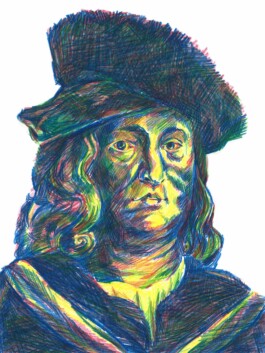 Ein Porträt von Paracelsus im «Magic Mushroom» Stil 
