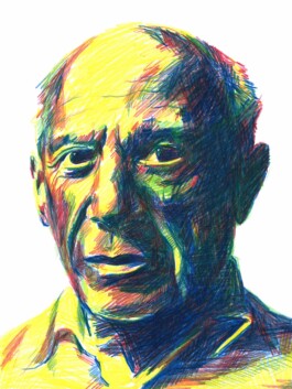 Ein Porträt von Picasso im «Magic Mushroom» Stil 