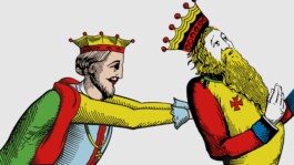 Der König, der man von den französischen Jasskarten kennt, schiebt den König der deutschen Karten aus dem Bild.